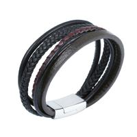 Leather Bracelet, titanium steel snap clasp, plated, multilayer & Unisex, black and brown 