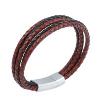 Leather Bracelet, titanium steel magnetic clasp, plated, multilayer & Unisex, black and brown 