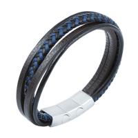 Leather Bracelet, titanium steel magnetic clasp, plated, Korean style & Unisex & adjustable, black mm 