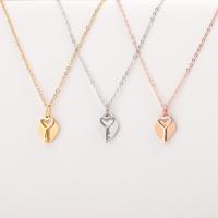 Stainless Steel Jewelry Necklace, heart and key, polished, oval chain & for woman Approx 17.72 Inch 