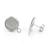 Stainless Steel Earring Stud Component, polished, with loop original color 