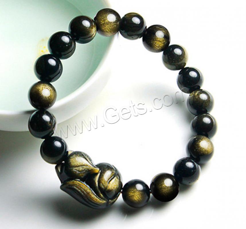 Gold Obsidian Bracelet, Fox, polished, fashion jewelry & Unisex & different size for choice, 17x11x24mm, Length:Approx 9 Inch, Sold By Strand