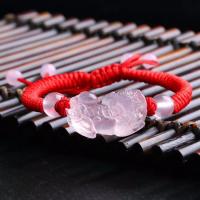 Rose Quartz Bracelet, with Waxed Cotton Cord, Fabulous Wild Beast, Carved, Adjustable & braided bracelet & for woman Approx 8 Inch 