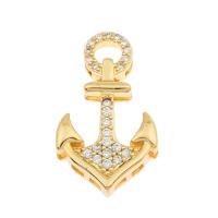 Brass Slide Charm, Anchor, gold color plated, micro pave cubic zirconia Approx 