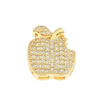 Brass Slide Charm, Apple, gold color plated, micro pave cubic zirconia Approx 