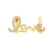 Brass Slide Charm, Alphabet Letter, gold color plated, micro pave cubic zirconia Approx 