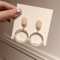 Plastic Pearl Zinc Alloy Earring, with Plastic Pearl, plated, Korean style & for woman & enamel 55mm 