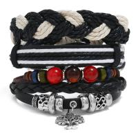 Faux Leather Bracelet Set, bracelet, with Waxed Cotton Cord & PU Leather & Zinc Alloy, plated, Adjustable & three pieces & for man, mixed colors, 180mm 