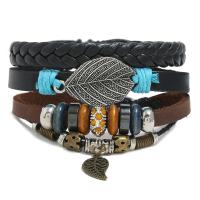 Faux Leather Bracelet Set, with PU Leather & Zinc Alloy, Adjustable & three pieces & Unisex, mixed colors, 180mm 