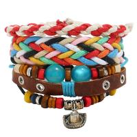 Faux Leather Bracelet Set, with Waxed Cotton Cord & Linen & Zinc Alloy, plated, Adjustable & three pieces & Unisex, mixed colors, 180mm 