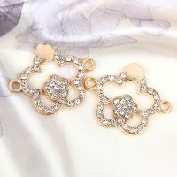 Flower Zinc Alloy Connector, plated, with rhinestone & 1/1 loop, golden, 20*25mm 