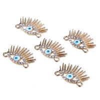 Zinc Alloy Connector, plated, evil eye pattern & with rhinestone & 1/1 loop, golden, 18*15mm 