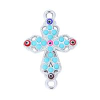 Zinc Alloy Connector, plated, evil eye pattern & with rhinestone & 1/1 loop, silver color, 17*26mm 