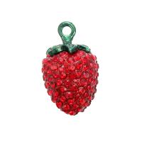 Zinc Alloy Fruit Shape Pendants, Strawberry, plated, DIY & with rhinestone, red, 20*12mm 