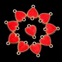 Zinc Alloy Charm Connector, with Velveteen, Heart, plated, 1/1 loop, red, 17*13mm 