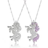 Rhinestone Zinc Alloy Necklace, with 5cm extender chain, Unicorn, plated, micro pave rhinestone & for woman .3 Inch 