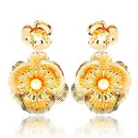 Plastic Pearl Zinc Alloy Earring, with Plastic Pearl, Flower, plated, fashion jewelry & for woman, golden, 65*43mm 