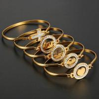 Stainless Steel Bangle, plated & for woman & with rhinestone, gold, 65*45mm 