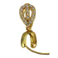 Brass Pinch Bail, gold color plated, micro pave cubic zirconia, 15mm 0.5mm Approx 