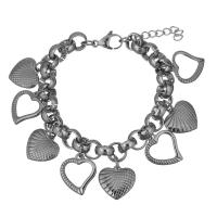 Stainless Steel Charm Bracelet, with 1Inch extender chain, Heart, for woman, original color  9mm Approx 7 Inch 