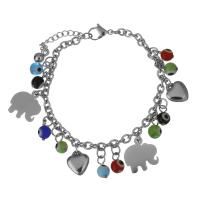 Stainless Steel Bracelet, with Resin, with 1.5Inch extender chain, charm bracelet & evil eye pattern & oval chain & for woman, original color  4mm Approx 7 Inch 