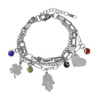 Stainless Steel Bracelet, with Resin, with 1.5Inch extender chain, charm bracelet & evil eye pattern & for woman & multi-strand, original color  4mm,5.5mm,3mm Approx 7 Inch 