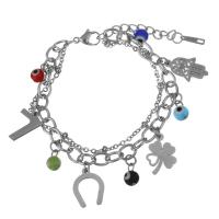 Stainless Steel Bracelet, with Resin, with 2Inch extender chain, charm bracelet & evil eye pattern & for woman & multi-strand, original color  6mm,2mm Approx 6 Inch 