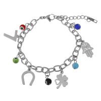 Stainless Steel Bracelet, with Resin, with 1.5Inch extender chain, charm bracelet & evil eye pattern & oval chain & for woman, original color  6mm Approx 7 Inch 