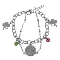 Stainless Steel Bracelet, with Resin, with 1Inch extender chain, charm bracelet & evil eye pattern & for woman, original color  6mm,2mm Approx 7 Inch 