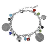 Stainless Steel Bracelet, with Resin, with 1.5Inch extender chain, charm bracelet & evil eye pattern & oval chain & for woman, original color  4mm Approx 6.5 Inch 