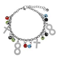 Stainless Steel Bracelet, with Resin, with 1.5Inch extender chain, charm bracelet & evil eye pattern & oval chain & for woman, original color  4mm Approx 7 Inch 
