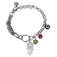 Stainless Steel Bracelet, with Resin, charm bracelet & evil eye pattern & for woman, original color  6mm Approx 8 Inch 