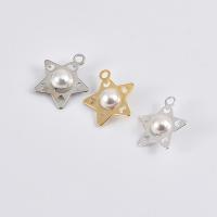 Brass Star Pendants, with ABS Plastic Pearl, plated, hollow, Random Color, 14mm Approx 1mm 