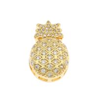 Deslizador encantador del diamante de imitación, metal, Piña, chapado en color dorado, micro arcilla de zirconia cúbica, 21x13x5mm, aproximado 5PCs/Bolsa, Vendido por Bolsa