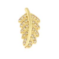 Brass Slide Charm, Leaf, gold color plated, micro pave cubic zirconia Approx 