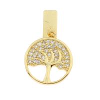 Brass Slide Charm, Tree, gold color plated, micro pave cubic zirconia Approx 