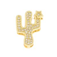 Brass Slide Charm, Opuntia Stricta, gold color plated, micro pave cubic zirconia Approx 