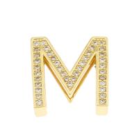 Deslizador encantador del diamante de imitación, metal, Letra M, chapado en color dorado, micro arcilla de zirconia cúbica, libre de níquel, plomo & cadmio, 17x16x4mm, aproximado 5PCs/Bolsa, Vendido por Bolsa
