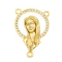 Cubic Zirconia Micro Pave Brass Connector, Virgin Mary, gold color plated, micro pave cubic zirconia & 2/1 loop Approx 2mm, Approx 