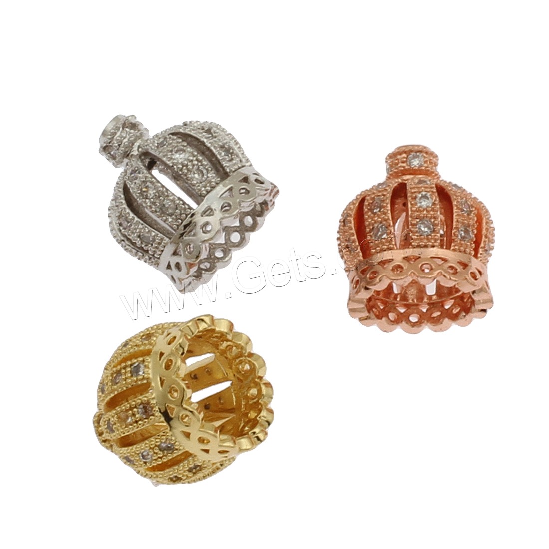 Cubic Zirconia Micro Pave Brass Beads, Crown, plated, different size for choice & micro pave cubic zirconia, more colors for choice, Hole:Approx 1mm, Approx 10PCs/Bag, Sold By Bag