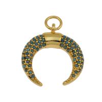 Cubic Zirconia Micro Pave Brass Pendant, Moon, gold color plated, micro pave cubic zirconia Approx 3mm, Approx 