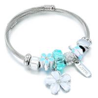 Titanium Steel Bangle, with Crystal & Zinc Alloy, Flower, plated, Adjustable & for woman & enamel, silver color, 200mm 