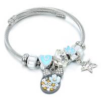 Titanium Steel Bangle, with Crystal & Zinc Alloy, silver color plated, Adjustable & for woman & with rhinestone, 200mm 