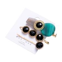 Hair Slide, Zinc Alloy, with Rhinestone & Plastic Pearl & Acrylic, plated, three pieces & for woman 