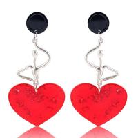Resin Zinc Alloy Earring, with Resin, Heart, plated, fashion jewelry & for woman, black and red, 82*41mm 