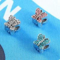 Zinc Alloy Animal Beads, Butterfly, plated, DIY & with rhinestone 9*9mm 