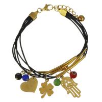 Stainless Steel Bracelet, with PU Leather & Resin, with 1.5Inch extender chain, gold color plated, charm bracelet & evil eye pattern & for woman & multi-strand  1mm Approx 7.5 Inch 