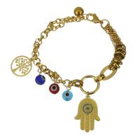 Stainless Steel Bracelet, gold color plated, charm bracelet & evil eye pattern & for woman  6mm Approx 8 Inch 