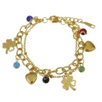 Stainless Steel Bracelet, with Resin, with 1.5Inch extender chain, gold color plated, charm bracelet & evil eye pattern & for woman &  6mm,2mm Approx 6.5 Inch 
