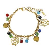 Stainless Steel Bracelet, with Resin, with 1Inch extender chain, gold color plated, charm bracelet & evil eye pattern & for woman  3.5mm Approx 7 Inch 